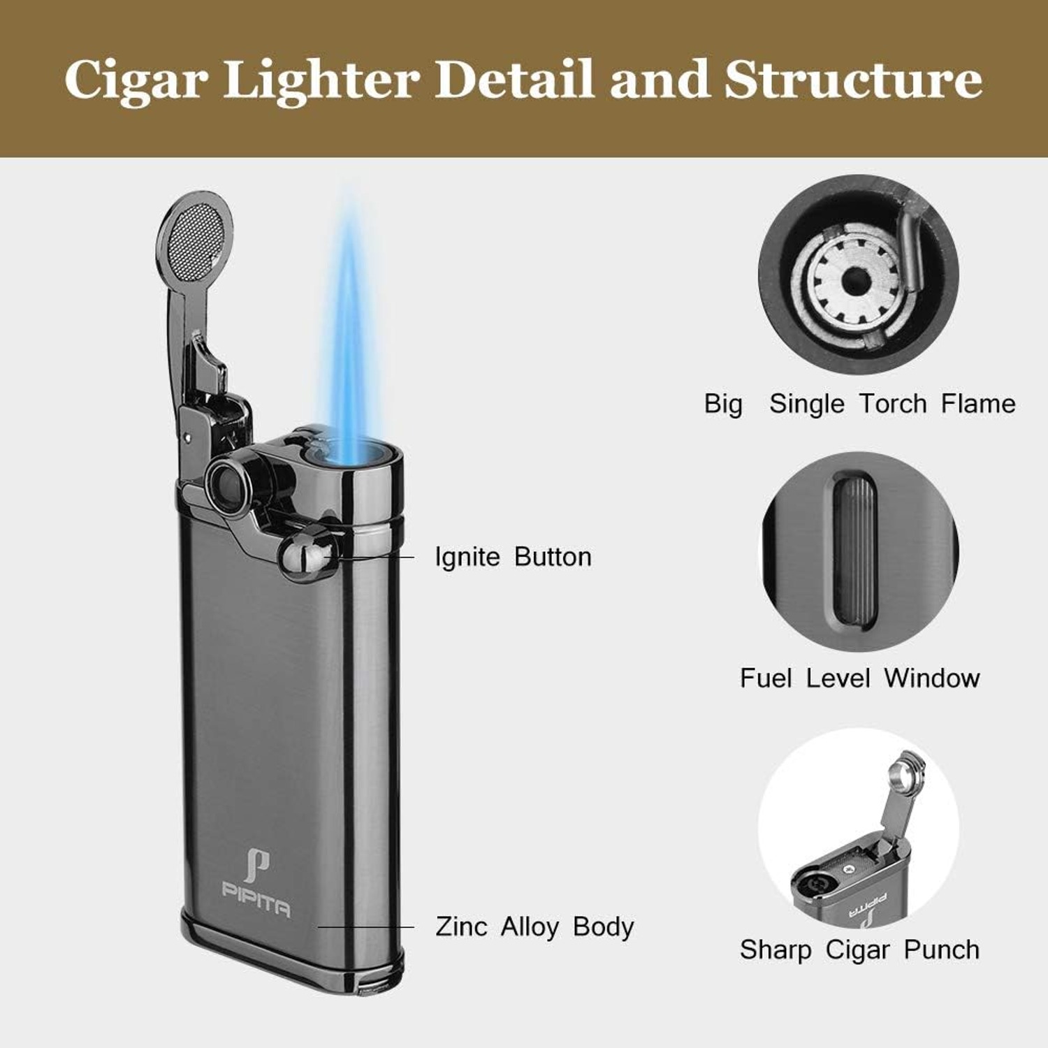 PIPITA Refillable Single Flame Torch Lighter