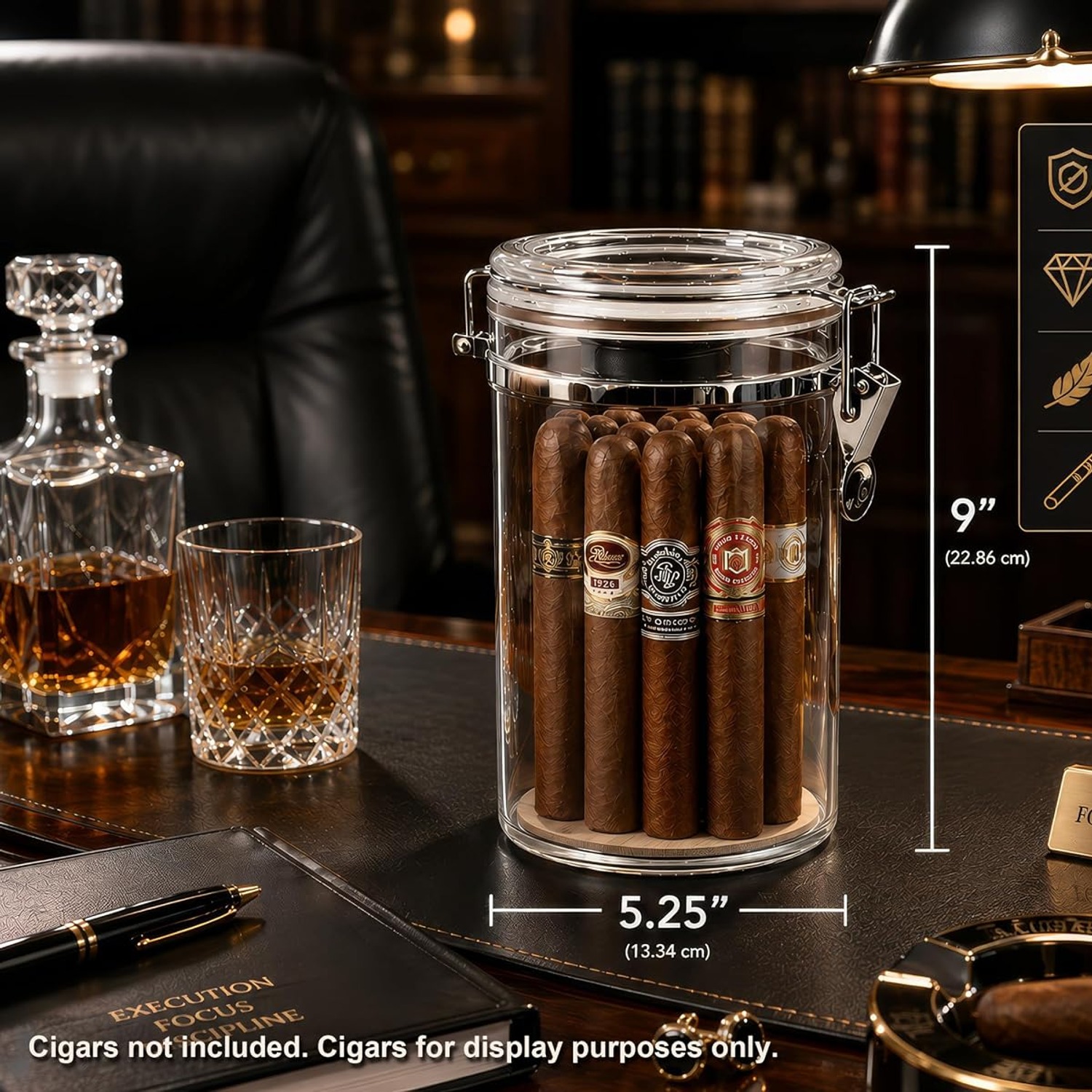 Acrylic Cigar Humidor Jar (2-Pack) with Spanish Cedar Base and Humidifier