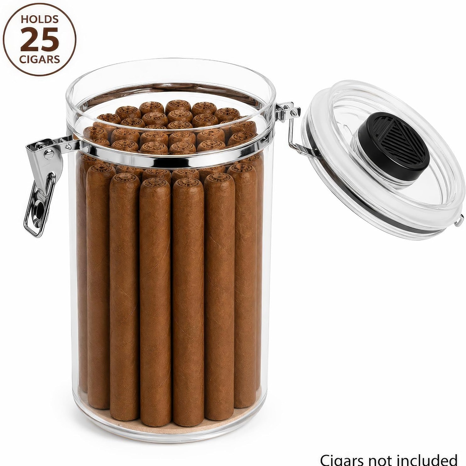 Acrylic Cigar Humidor Jar (2-Pack) with Spanish Cedar Base and Humidifier