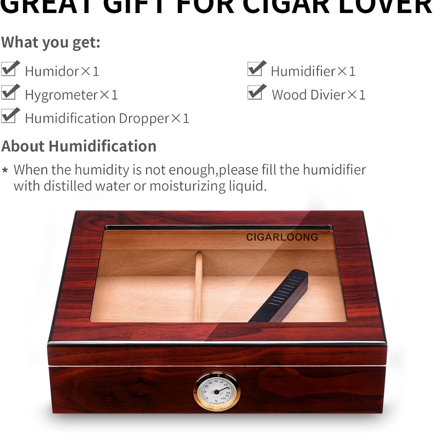 Spanish Cedar Desktop Humidor with Hygrometer