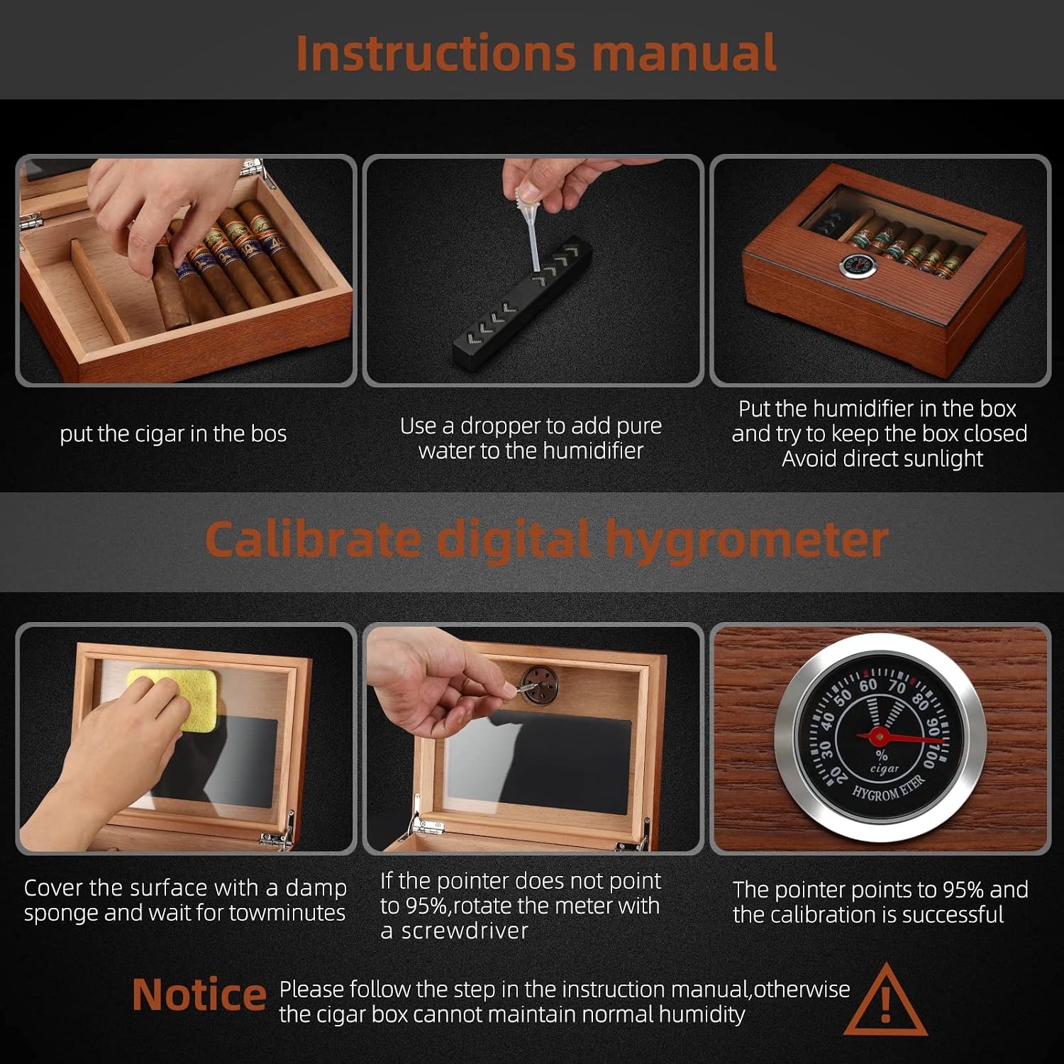 Glass Top Cedar Cigar Humidor with Hygrometer: image 6